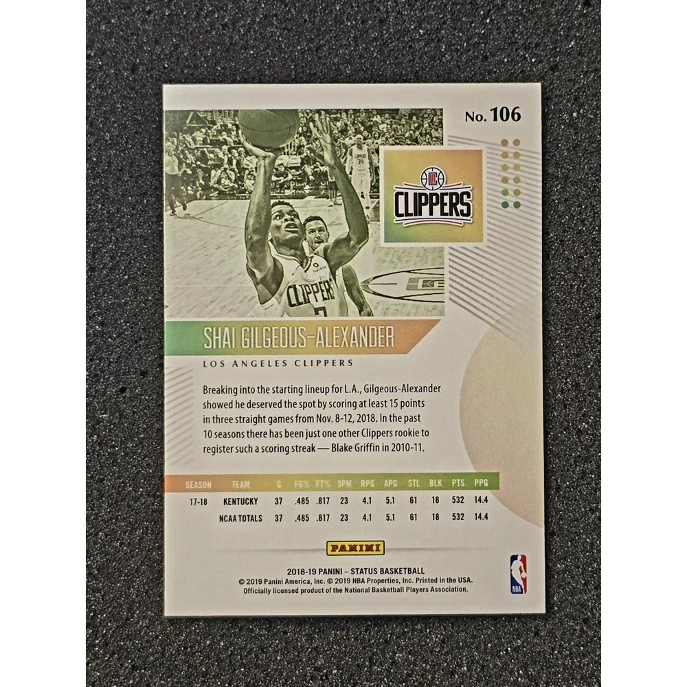 2018-19 Panini Status #106 Shai Gilgeous-Alexander Aqua Rookie RC